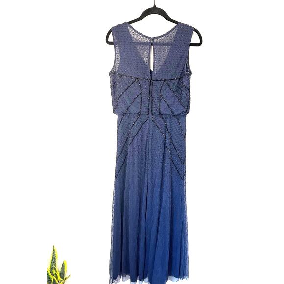 Aidan Mattox V-Neck Sleeveless Blouson Beaded Gown Navy Blue sz. 8 - Picture 2 of 9